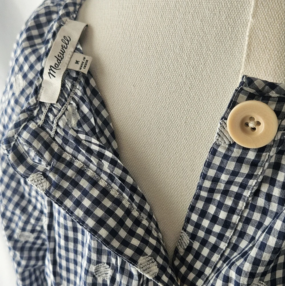 Madewell Embroidered Button-Back Shirt in Gingham Check Navy/White Size Medium - Picture 5 of 8